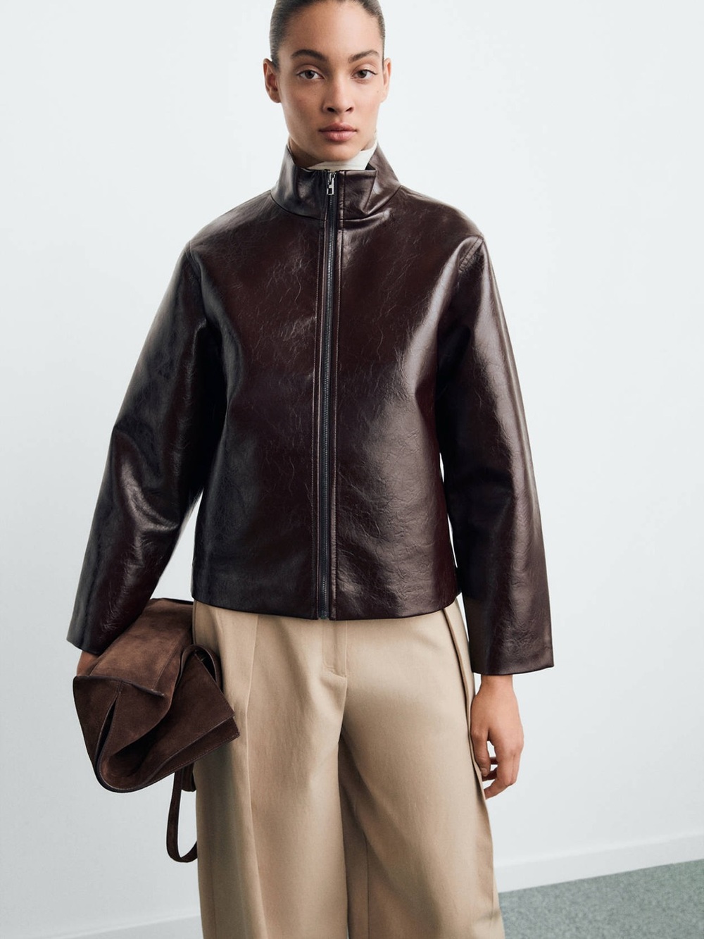 Mango Perkins Collar Texture Jacket